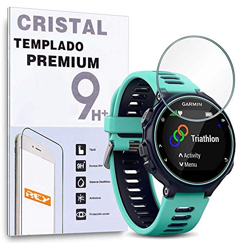 REY Protector de Pantalla para Garmin Forerunner 735XT, Cristal Vidrio Templado Premium