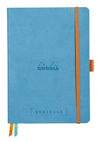 RHODIA 117767C - Carnet Souple Bullet Goalbook Turquoise - A5 - Petits Carreaux - 240 pages - Papier Clairefontaine Ivoire 90G - 2 Rubans, Fermeture Élastique - Couverture Simili Cuir - Rhodiarama