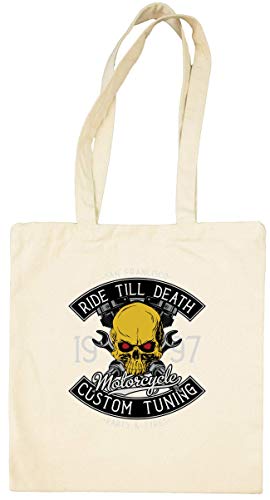 Ride Till Death Biker Skull Bolsa Tote Blanca