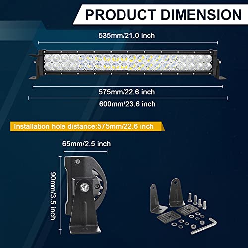 RIGIDON 22 Pulgadas 55 cm 120W 12V 24V barra de luz led, Barras luminosas led para off road camión coche ATV SUV 4x4 barco, lámpara de conducción 6000K, foco y luz inundacion combo faros antiniebla