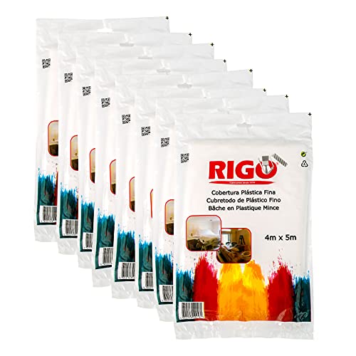 RIGO Plastico Cubretodo 4x5m (8 UNIDADES), Plastico Protector Para Cubrir Muebles y Suelos (20m3) - Evita Polvo, Suciedad, Pintura, Humedad, etc.