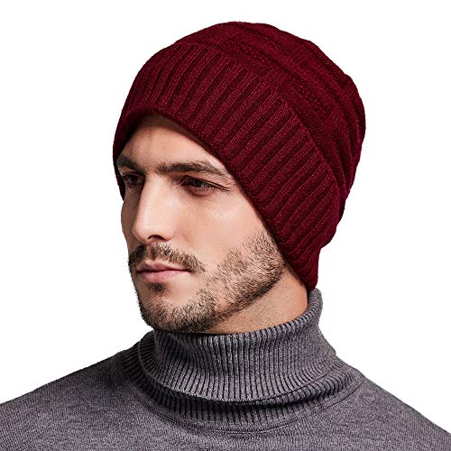 RIONA Gorro de Lana Merino 100% Australiano para Hombres Gorros Ligeros y cálidos con Calavera Gorros