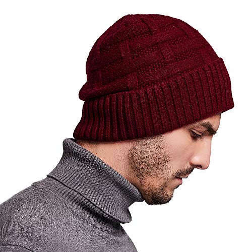 RIONA Gorro de Lana Merino 100% Australiano para Hombres Gorros Ligeros y cálidos con Calavera Gorros