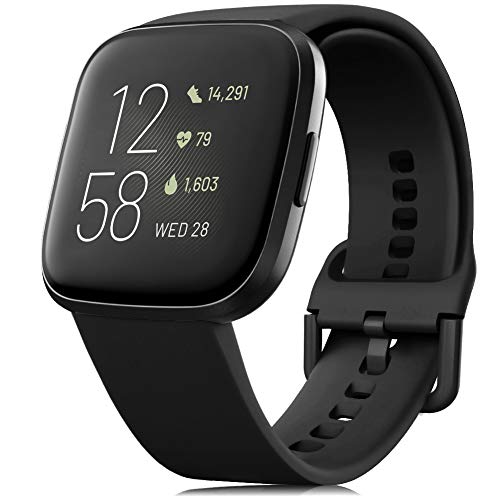 RIOROO Correa Compatible para Fitbit Versa Pulsera/Versa 2 Correa/Versa Lite Correas/Blaze Pulseras,Silicona Banda de Relojpara Hombres Mujeres, Deportivo Recambio de Pulsera Negro(Sin Reloj),L