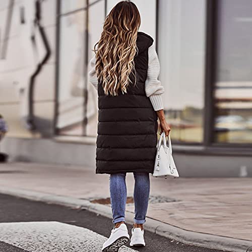 riou Chaquetas sin Mangas Chalecos Acolchados Medio Largo Chaleco de Plumas Invierno con Capucha Parka Abrigos Puffer Outwear Felpa Tops Caliente Pullover Jersey