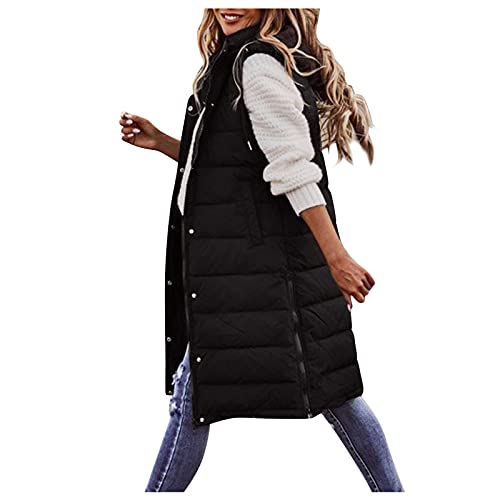 riou Chaquetas sin Mangas Chalecos Acolchados Medio Largo Chaleco de Plumas Invierno con Capucha Parka Abrigos Puffer Outwear Felpa Tops Caliente Pullover Jersey