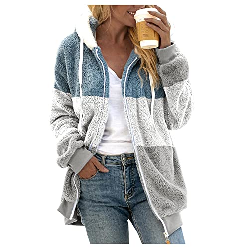 riou Mujer Sudadera con Capucha Chaqueta Jersey Talla Grande Hoodie Suave y Confortable Suelto Empalme de Rayas Manga Larga Suéter Cálido Pullover Otoño Invierno