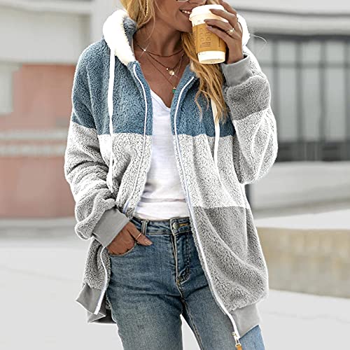 riou Mujer Sudadera con Capucha Chaqueta Jersey Talla Grande Hoodie Suave y Confortable Suelto Empalme de Rayas Manga Larga Suéter Cálido Pullover Otoño Invierno