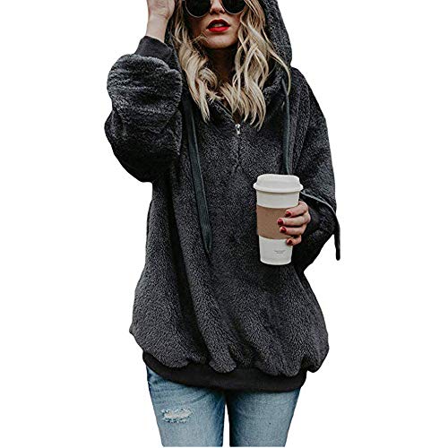 riou Sudadera con Capucha Para Mujeres Caliente y Esponjoso Caliente Chaqueta Suéter Abrigo Jersey Hoodie Remata Cálido Pullover Moda Originales Otoño e Invierno Talla Grande