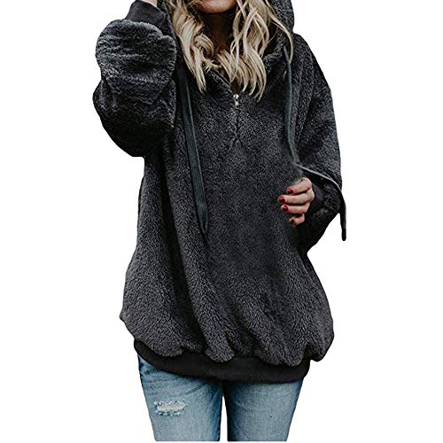 riou Sudadera con Capucha Para Mujeres Caliente y Esponjoso Caliente Chaqueta Suéter Abrigo Jersey Hoodie Remata Cálido Pullover Moda Originales Otoño e Invierno Talla Grande