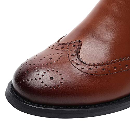 rismart Mujer Correas Wingtips Tobillo Alto Remache Cuero Botines Chelsea SN02052(Marrón,38 EU)