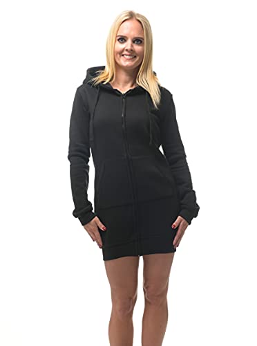 ROCK-IT Apparel® Vestido de Sudor de Mujer con Cremallera y Capucha - Sudadera Larga con Capucha Talla XS-XXL - Negro Suave M