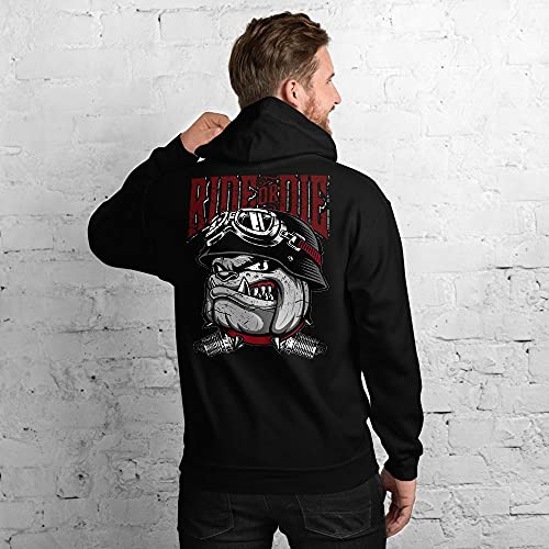 RockabillyM Ride or Die Buldog Biker, Sudadera con Capucha Unisex, suéter con Capucha, Estampado en la Espalda, S - 5XL