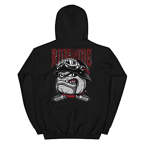 RockabillyM Ride or Die Buldog Biker, Sudadera con Capucha Unisex, suéter con Capucha, Estampado en la Espalda, S - 5XL