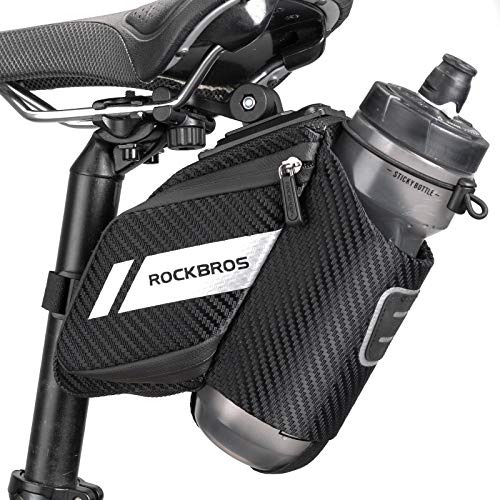 ROCKBROS Bolsa para Sillín de Bicicleta Alforja Asiento para MTB Bicicleta Carretera Compatible con Botella de Agua, Negro