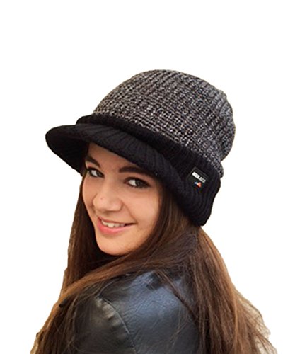 RockJock, gorro con forro polar de punto y visera tipo gorra de béisbol con pompón desmontable de piel sintética, llévalo con o sin pompón Negro negro Taille unique