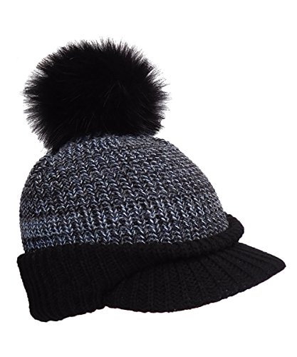 RockJock, gorro con forro polar de punto y visera tipo gorra de béisbol con pompón desmontable de piel sintética, llévalo con o sin pompón Negro negro Taille unique