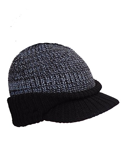 RockJock, gorro con forro polar de punto y visera tipo gorra de béisbol con pompón desmontable de piel sintética, llévalo con o sin pompón Negro negro Taille unique