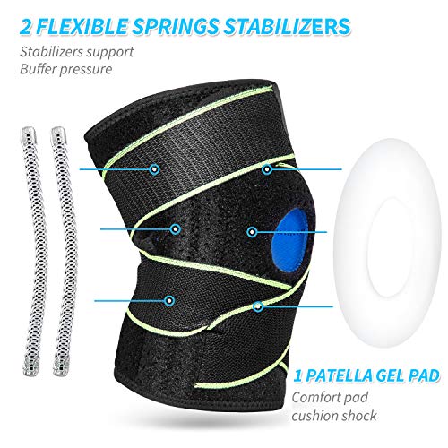 Rodillera y soporte para dolor de artritis con estabilizadores laterales y gel para rótula, rodillera de compresión para correr, soporte con correas ajustables y rótula abierta transpirable