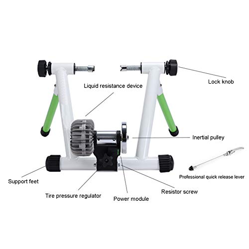 Rodillo bicicleta, entrenador de bicicleta inteligente para interiores con Bluetooth y ANT +, entrenador de ejercicios de resistencia a fluidos con capacidad para reducir el ruido silencioso,Verde