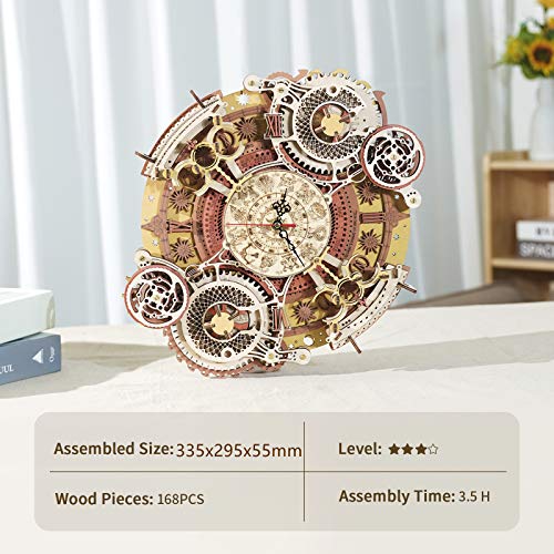 ROKR Rompecabezas Puzzles 3D Zodíaco Pared Reloj para Adultos Niños Mayores de 14 Años Maquetas de Madera para Construir Regalos de Decoración Retro 168 Teilen, Zodiac Wall Clock