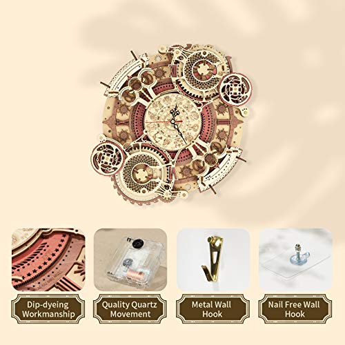 ROKR Rompecabezas Puzzles 3D Zodíaco Pared Reloj para Adultos Niños Mayores de 14 Años Maquetas de Madera para Construir Regalos de Decoración Retro 168 Teilen, Zodiac Wall Clock