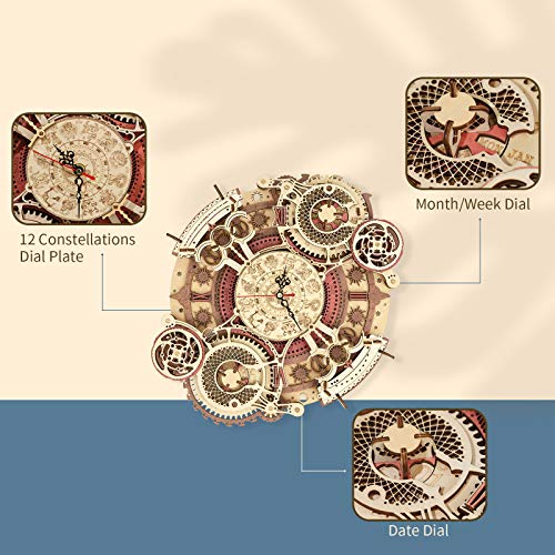 ROKR Rompecabezas Puzzles 3D Zodíaco Pared Reloj para Adultos Niños Mayores de 14 Años Maquetas de Madera para Construir Regalos de Decoración Retro 168 Teilen, Zodiac Wall Clock