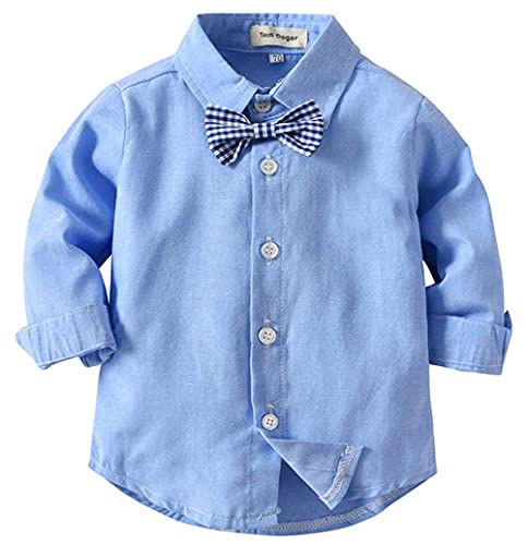 Ropa Bebe Conjunto Niño Traje de Vestir Conjuntos de Otoño e Invierno Camisa de Manga Larga Pantalón + Pajarita Tirantes Ropa Niño Caballero 6 Meses a 6 años (Azul005, 12-18M)