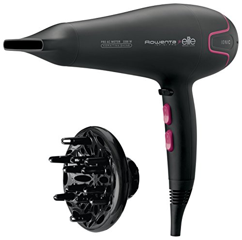 Rowenta Infini Pro Elite CV8732 Negro 2200 W - Secador de pelo (Keratin & Shine, Corriente alterna, Negro, Con agujero en la empuñadura para colgar, 1,8 m, 2200 W)