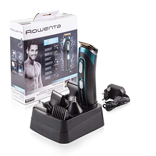 Rowenta TN9130 Trim & Style - Cortapelos para barba y cuerpo 7 en 1, accesorios de afeitado, nariz, oreja, patillas, recorte y afeitador corporal, autonomía 60 minutos y batería recargable