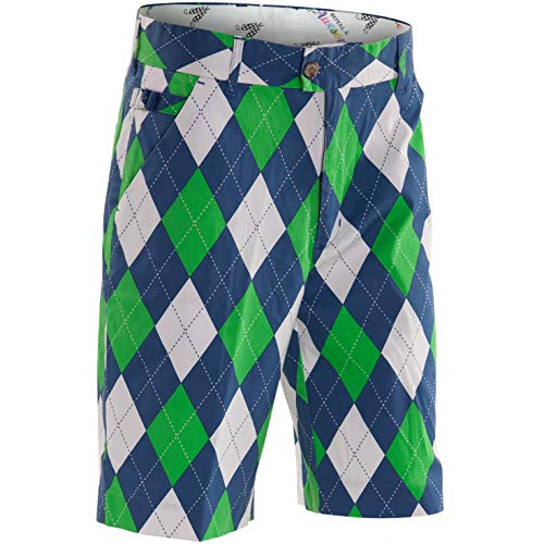 Royal & Awesome - Pantalones Cortos de Golf para Hombre, Hombre, Pantalones Cortos, RSAS3032, Blues On The Green, 32W