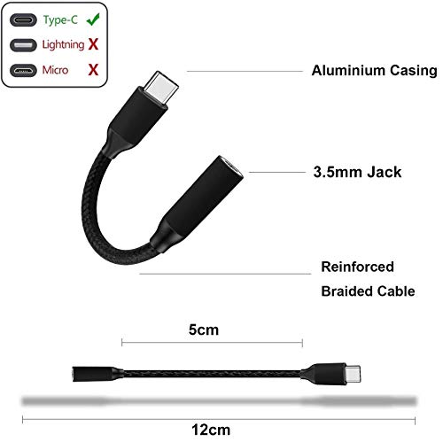 Rpanle Adaptador USB Tipo C a Jack 3.5 mm, USB C Jack Auriculares Audio Adaptadores Chipset DAC para Huawei P40, P30 Pro, Mate 20 Pro, Samsung S20/Note 10 y Más