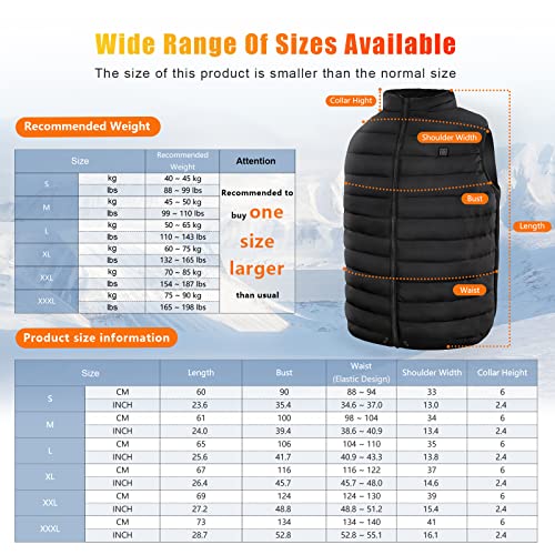 Rrtizan Chaleco con Calefacción Eléctrica USB, Chaqueta con 3 Niveles de Temperatura,Lavable, Chalecos de Invierno Cálidos para Caza, Exteriores, Senderismo, Camping (Sin Batería)