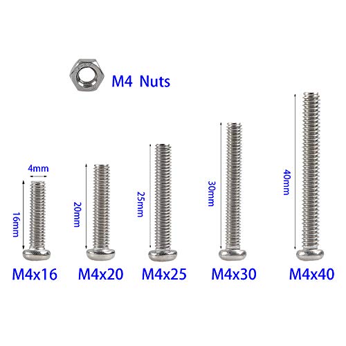 Rshuhx 200PCS M4 Juego de Tornillos y Tuercas Acero Inoxidable 304 Cruzar Tornillo Mecanico de Cabeza Redonda Tornillo Mecanico Precisa Allen Métricas de Cabeza Tapa de Rosca