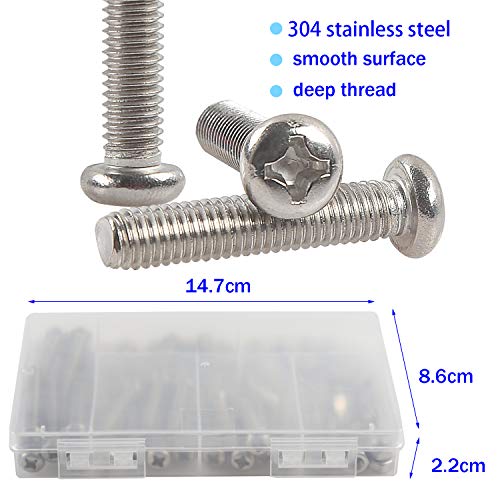 Rshuhx 200PCS M4 Juego de Tornillos y Tuercas Acero Inoxidable 304 Cruzar Tornillo Mecanico de Cabeza Redonda Tornillo Mecanico Precisa Allen Métricas de Cabeza Tapa de Rosca