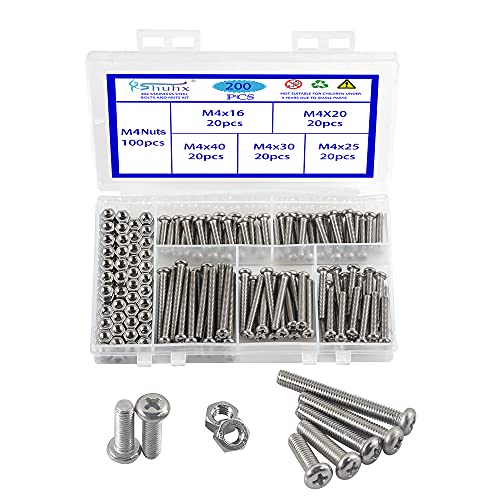 Rshuhx 200PCS M4 Juego de Tornillos y Tuercas Acero Inoxidable 304 Cruzar Tornillo Mecanico de Cabeza Redonda Tornillo Mecanico Precisa Allen Métricas de Cabeza Tapa de Rosca