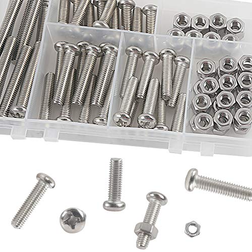 Rshuhx 200PCS M4 Juego de Tornillos y Tuercas Acero Inoxidable 304 Cruzar Tornillo Mecanico de Cabeza Redonda Tornillo Mecanico Precisa Allen Métricas de Cabeza Tapa de Rosca