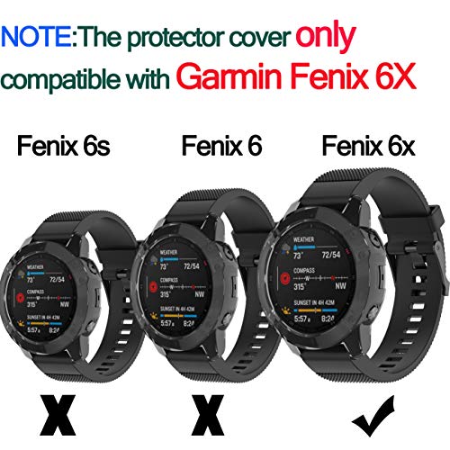 RuenTech Carcasa protectora para Garmin Fenix 6X Pro/Fenix 6X Sapphire/Fenix 6X Pro solar, protección suave, TPU, protección contra arañazos