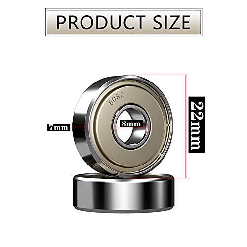 Ruesious 608 ZZ - Rodamiento de bolas, 608ZZ de metal, doble blindaje en miniatura, Deep Groove Skateboard impresora 3D rodamientos de bolas (8 x 22 x 7 mm)