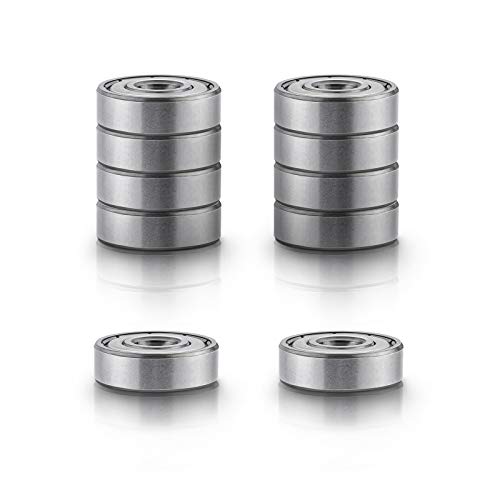 Ruesious 608 ZZ - Rodamiento de bolas, 608ZZ de metal, doble blindaje en miniatura, Deep Groove Skateboard impresora 3D rodamientos de bolas (8 x 22 x 7 mm)