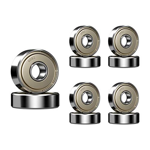 Ruesious 608 ZZ - Rodamiento de bolas, 608ZZ de metal, doble blindaje en miniatura, Deep Groove Skateboard impresora 3D rodamientos de bolas (8 x 22 x 7 mm)