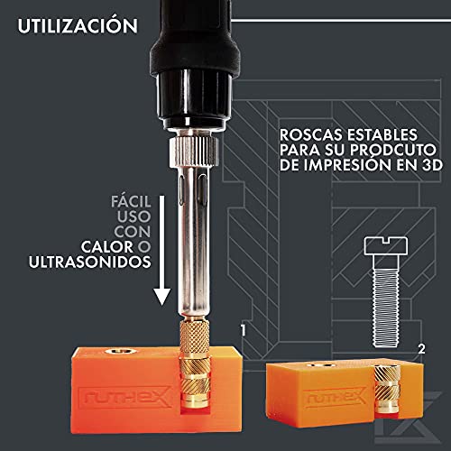 ruthex Inserto roscado M5-50 casquillos roscados de latón RX-M5x9.5 – tuercas de inserción para piezas plásticas – tuercas moleteadas para embutir en piezas de impresora 3D por calor o ultrasonidos