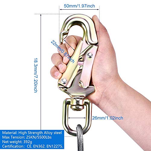 S SMAUTOP Cuerda de seguridad al aire libre, con ajustador de mosquetón de triple bloqueo,estiramiento bajo para protección contra caídas, arbolista, trepadores de árboles （12 mm * 3 m）