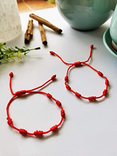 SabelAX Pulsera 7 Nudos Roja - Hilo Rojo - Protección Mal de Ojo y Buena Suerte - Unisex, para Mujer y Hombre - Kabbalah - para Parejas