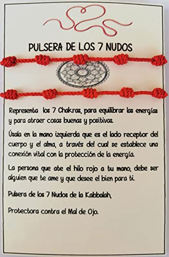 SabelAX Pulsera 7 Nudos Roja - Hilo Rojo - Protección Mal de Ojo y Buena Suerte - Unisex, para Mujer y Hombre - Kabbalah - para Parejas