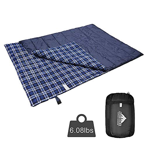 Saco de dormir doble de la franela del algodón para acampar, hacer excursionismo, o caminar. Saco de dormir impermeable Queen Size XL Cold Weather 2 Person para adultos o adolescentes. Camión, tienda