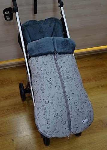 Saco POLAR de Invierno de Silla de Paseo - (Universal-Bugaboo-Mclaren) - Animales Gris - OFERTA