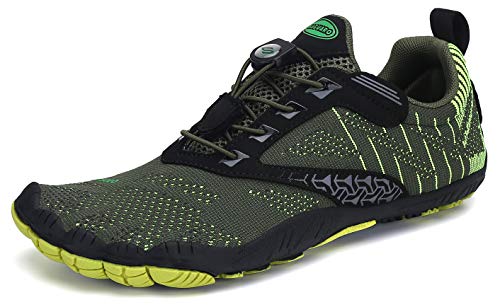 SAGUARO Hombre Mujer Barefoot Zapatillas de Trail Running Zapatos Minimalista de Deporte Cómodas Ligeras Calzado de Correr en Montaña, Verde 44 EU