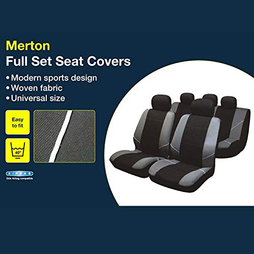 Sakura Merton By0802 - Fundas para Asientos y Reposacabezas de Coche, Juego Completo Universal, Dobladillos Elásticos, Compatibles con Airbags Laterales, Aptos para Lavadora, Color Negro y Gris