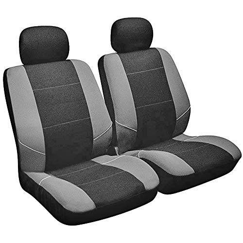 Sakura Merton SS3633 - Fundas para Asientos delanteros y Reposacabezas de Coche, Universales, Dobladillos Elásticos, Compatibles con Airbags Laterales, Aptas para Lavadora, Color Negro y Gris